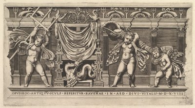 Speculum Romanae Magnificentiae: Bas-Relief with Three Cupids, 1519 by Marco Dente