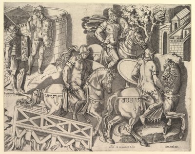 Speculum Romanae Magnificentiae: Roman Horsemen Crossing a Bridge from Trajan