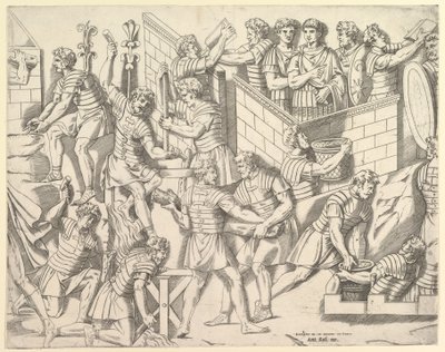 Speculum Romanae Magnificentiae: Roman Soldiers Fortifying their Camp, from Trajan by Marco Dente
