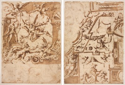 Grotesque with a Satyr Feeding a Dragon (recto); Grotesque with a Leaping Centaur (verso) by Marco Marchetti