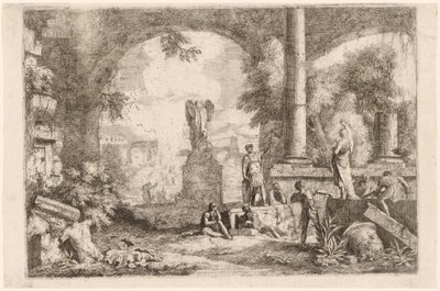 Capriccio of Antique Ruins with Men Gazing at a Classical Orator by Marco Ricci