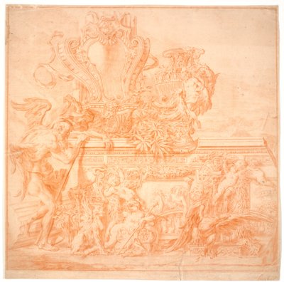 Decorative Draft with an Old Man Symbolizing Time, a Shield, a Vase, an Eagle, and Several Allegorical Figures by Marcus Tuscher
