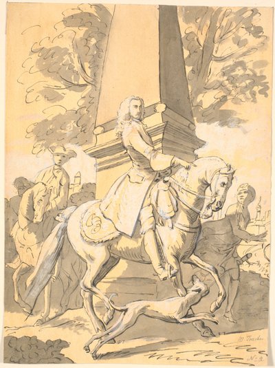 Nobleman Followed by Servants Rides Past a Monument by Marcus Tuscher