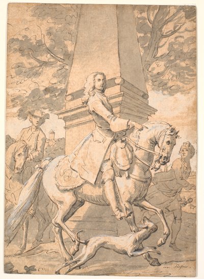 Nobleman Followed by Servants Riding Past a Monument by Marcus Tuscher