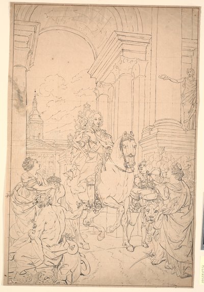 Draft for the Painting: Denmark and Norway Pay Homage to Christian VI (burned with Christiansborg 1794) by Marcus Tuscher