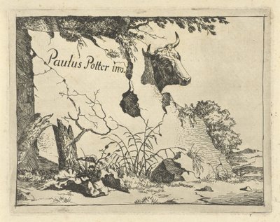 Head of a Cow Behind a Rock (Cattle and Pigs) by Marcus de Bye