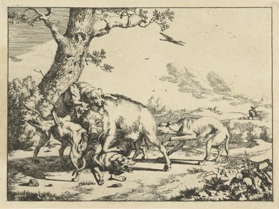 Boar Attacked by Four Hunting Dogs (Hunting Dogs) by Marcus de Bye