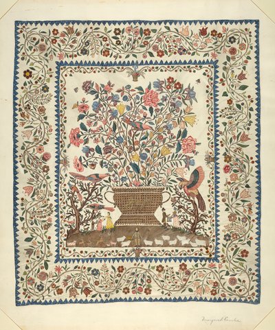 Applique and Embroidered Coverlet, 1935-1942 by Margaret Concha