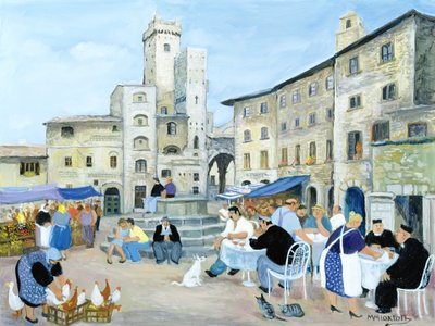 Lunchtime in a Market Square, Tuscany by Margaret Loxton