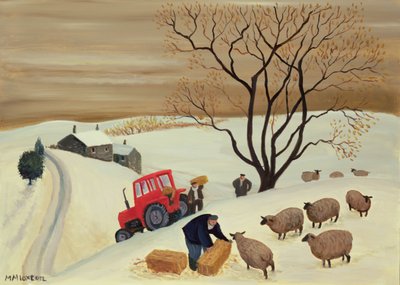 Taking Hay to the Sheep by Tractor by Margaret Loxton