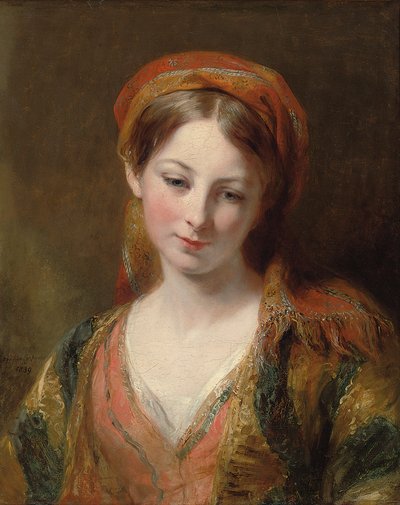 Portrait of a Young Girl, Thought to be Henrietta Carpenter, Bust Length, in Oriental Dress by Margaret Sarah Carpenter