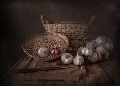 Dark Rustic Garlic Still Life by Margareth Perfoncio