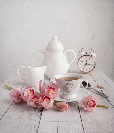 Pink Orchids Tea Time by Margareth Perfoncio
