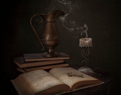 Vintage Books and Key by Margareth Perfoncio