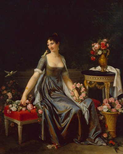 Portrait of a Lady, surrounded by Flowers and Birds by Marguerite Gerard