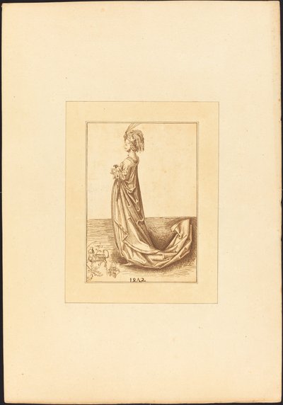 A Lady in a Long Dress by Maria Catharina Prestel after Martin Schongauer