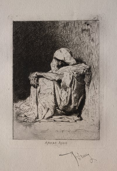 Seated Arab, hands crossed on knees by Mariano José María Bernardo Fortuny y Carbó