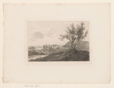 Landscape with a Villa in the Distance and a Garden Bench by Two Trees in the Foreground by Marie Anna Fischer