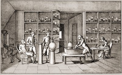 Antoine Laurent de Lavoisier (1743-1794), French chemist conducting an experiment on the breathing of man at rest. Drawing by Mrs Lavoisier. Paris 18th century. Leemage collection by Marie Anne Pierrette Lavoisier