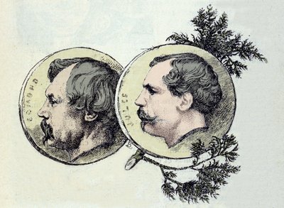 Portrait of Edmond Goncourt (1822-1896) and Jules Goncourt (1830-1870) brothers writers. Engraving by Marie Bacquemond (1841-1916) by Marie Bracquemond
