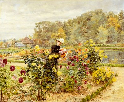 An Elegant Woman in a Rose Garden by Marie Francois Firmin Girard