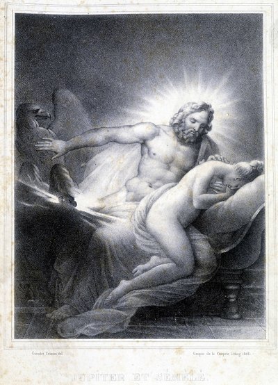 Jupiter and Semelee. Lithograph by Coupin de Couprie in 1826. by Marie Philippe Coupin de la Couperin