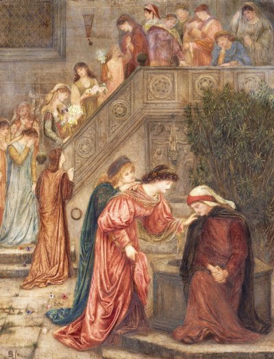 Certain ladies of her companionship gathered themselves with Beatrice when she kept alone in her weeping, and as they passed in and out, I would hear them speak concerning her. by Marie Spartali Stillman