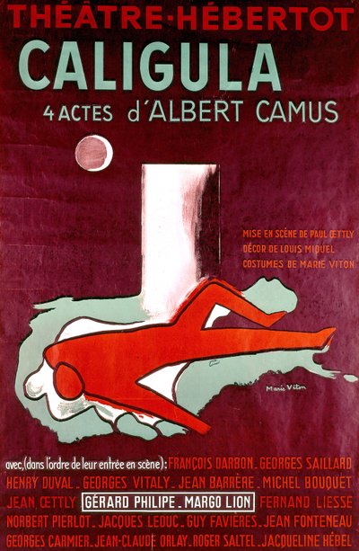 Poster for Play Caligula by Albert Camus, Featuring Gerard Philipe and Margo Lion, 1945 by Marie Viton