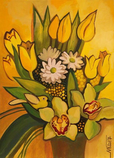 Bright Yellow Bird Bouquet by Marina Gorkaeva