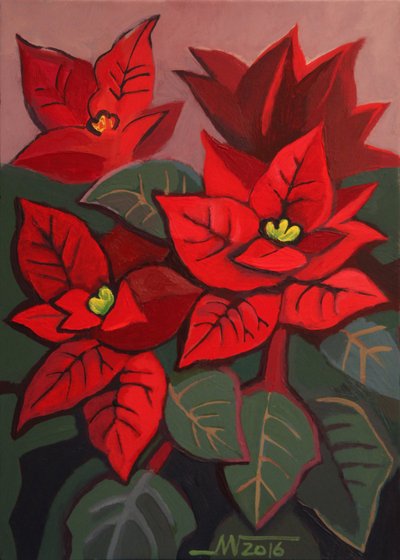 Festive Red Poinsettias by Marina Gorkaeva