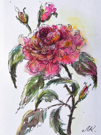 Watercolor Rose Bloom by Marina Kozyr
