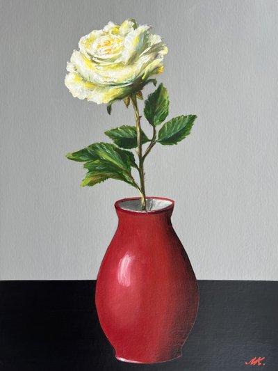White Rose in Red Vase by Marina Kozyr
