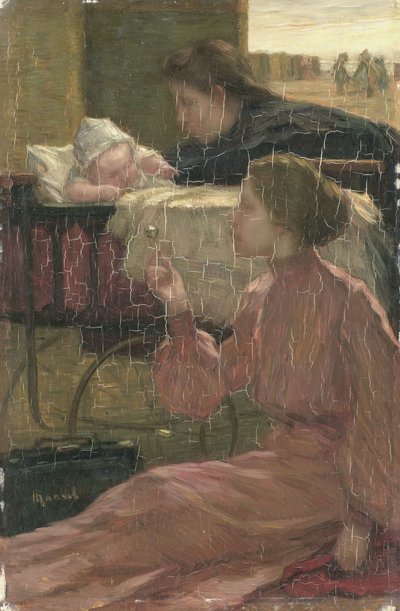 By the Pram on the Beach by Marinus van der Maarel