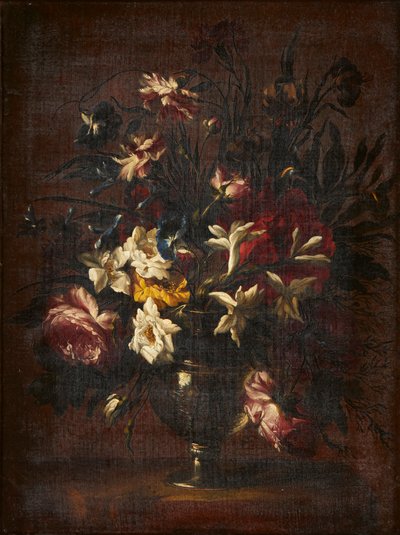 A Still Life of Flowers in a Glass Vase by Mario (attr.to) Nuzzi