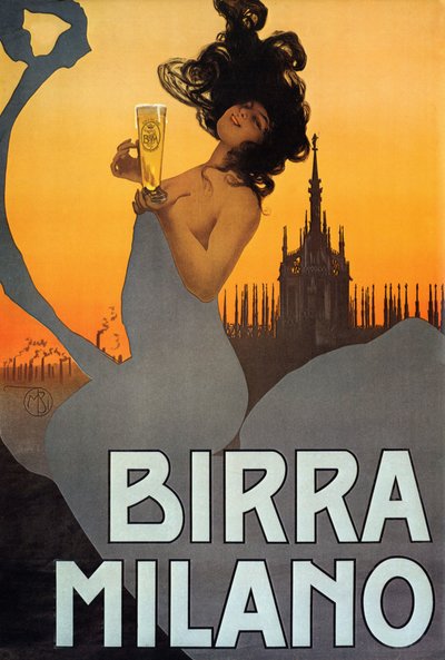 Poster Advertising Birra Milano, Italy by Mario Borgoni
