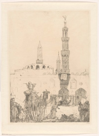 Al-Azhar Mosque in Cairo by Marius Bauer (signed by artist)