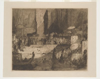 A funeral on the Ganges by Marius Bauer (signed by artist)