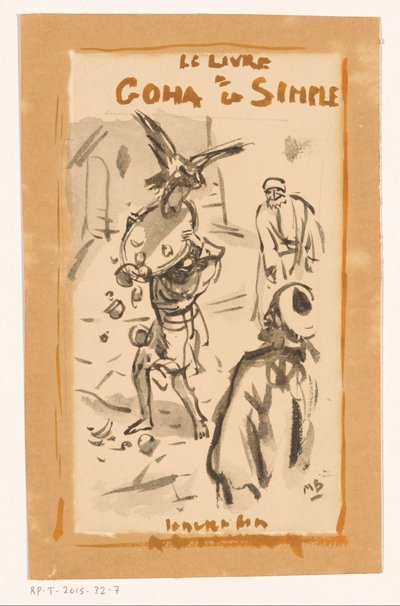 Man with Tray Attacked by a Bird of Prey by Marius Bauer (signed by artist)