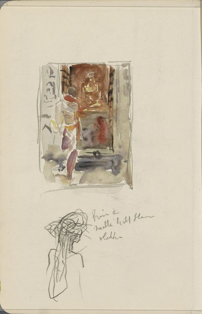Indian in Front of a Statue of a Hindu God by Marius Bauer