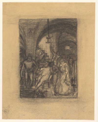 Gathering, Possibly a Bacchanal, in a Vaulted Room by Marius Holleman (signed by artist)
