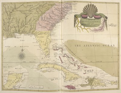 A Map of Carolina, Florida and the Bahama Islands by Mark Catesby