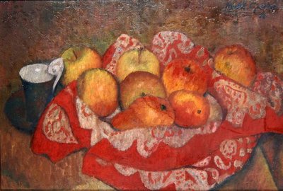 Apples and Pears on a Red Cloth by Mark Gertler