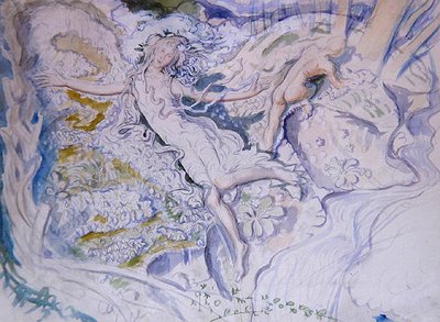 Fairy Floating with Nude Youth in Background by Mark Lancelot Symons