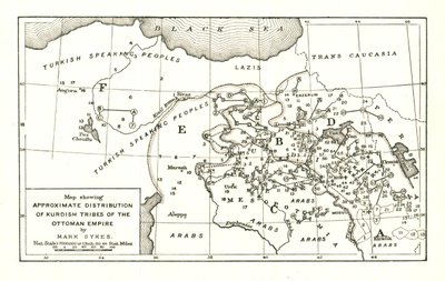 Map showing Approximate Distribution of Kurdish Tribes of the Ottoman Empire by Mark Sykes