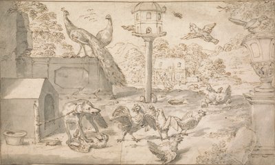 Landscape with Birds and Dog by Marmaduke Cradock