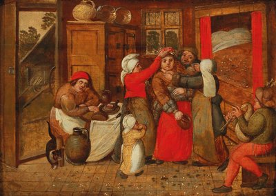 Preparing for the bridal bed by Marten van Cleve the Elder