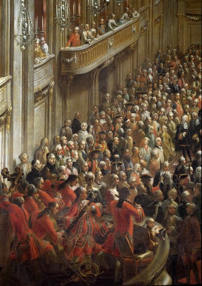 Mozart child near the musicians (detail) by Martin (and studio) Mytens or Meytens