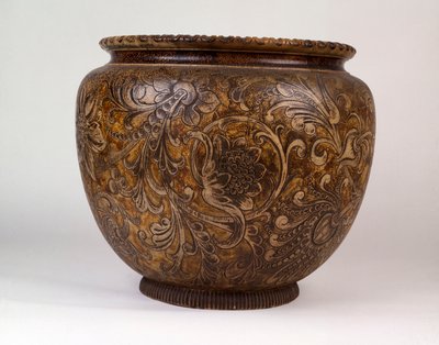 A Large Martin Brothers Jardiniere Decorated with Scrolling Plants and Foliage by Martin Brothers