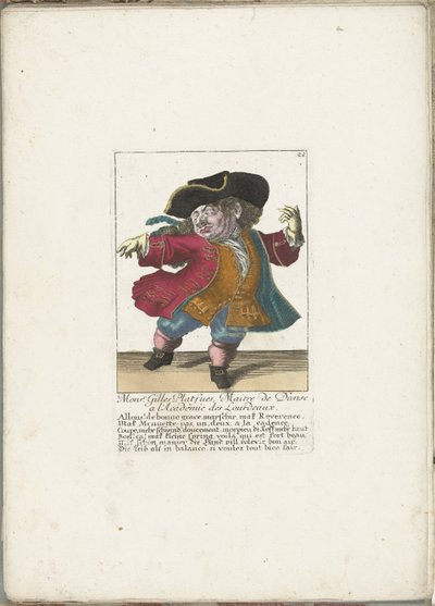The Dwarf Gilles Platfues as French Dance Master, ca. 1710 by Martin Engelbrecht (attributed to)