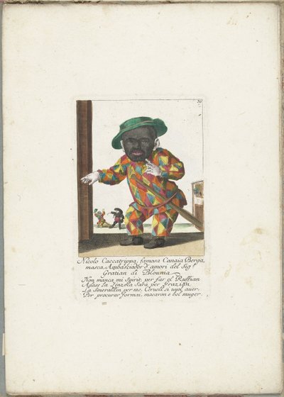 The Dwarf Nicolo Caccatrippa as Harlequin, ca. 1710 (Il Callotto resurcitato) by Martin Engelbrecht (attributed to)